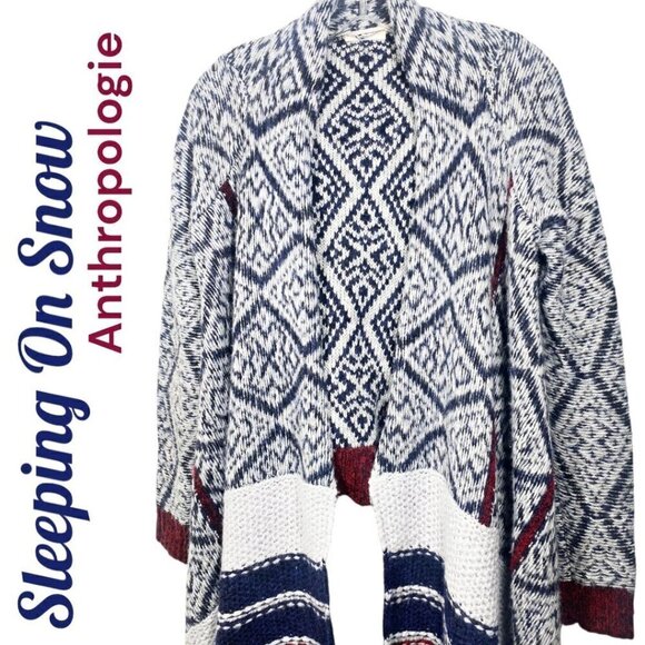 SLEEPING ON SNOW (ANTHROPOLOGIE) Open Front Wool Southwest Chunky Cardigan, Size - Picture 3 of 13